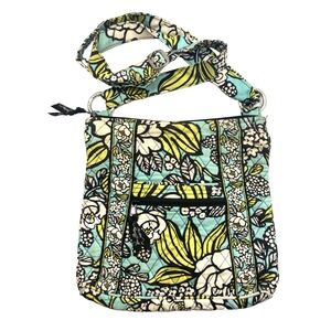 Vera Bradley Island Blooms Bucket Style Shoulder Bag Crossbody Purse Blue Yellow